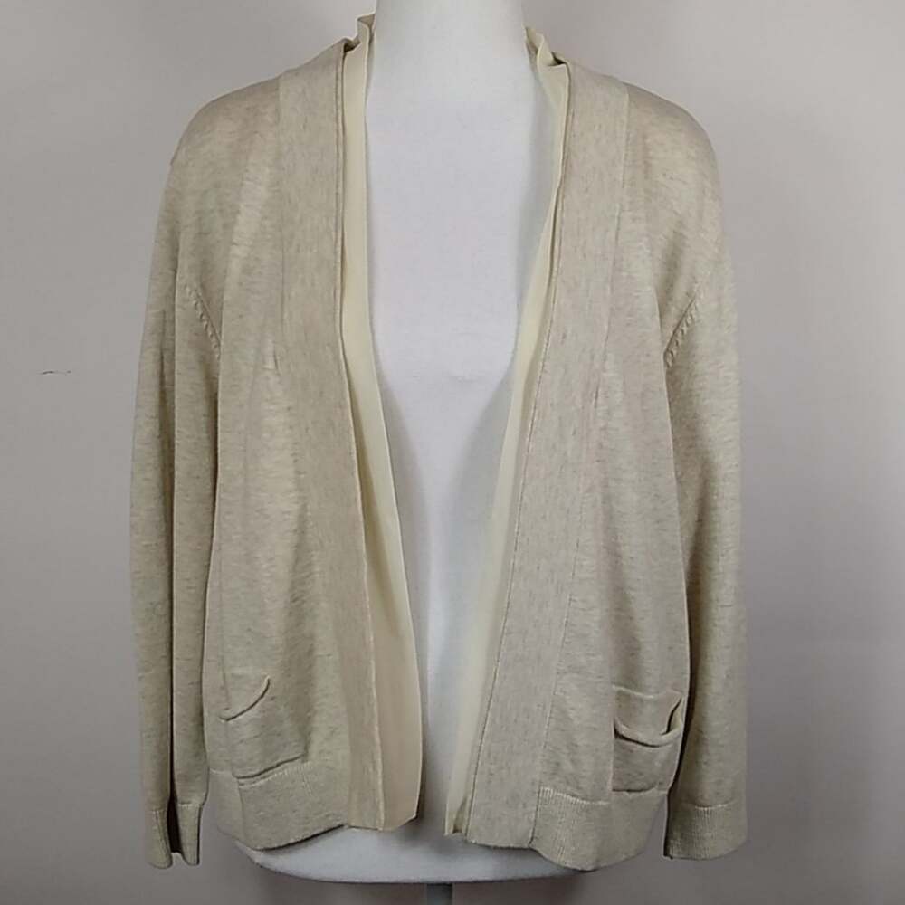 CJ Banks Cream Open Front Cardigan
